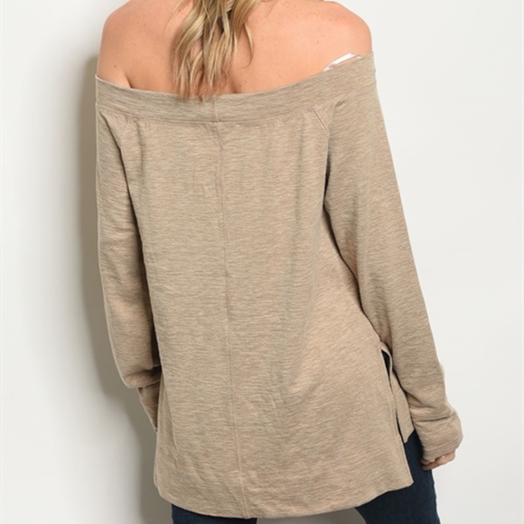 MOCHA OFF SHOULDER TUNIC KNIT TOP - Picture 3 of 5